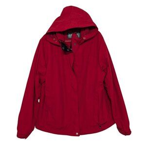 LL Bean Windbreaker Hooded Jacket Womens Size Medium Red Nylon Full Zip Outdoor
